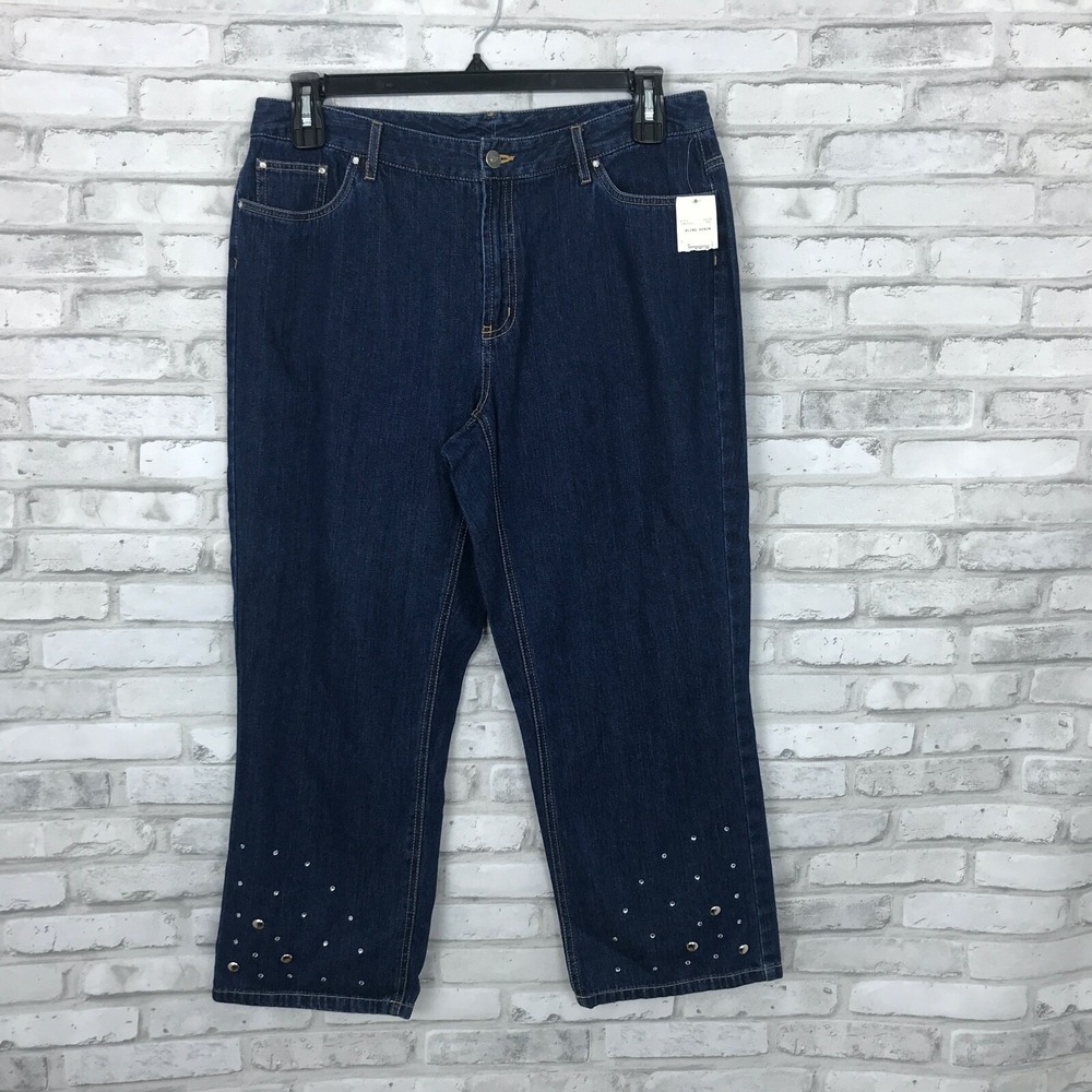 First Issue Liz Claiborne Jeans Women 12 Straight Leg Bling Crop Dark Wash Denim